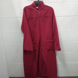 L.L. Bean long red fleece zip up robe size L